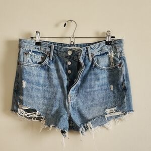 Grlfrnd Distressed Frayed Denim Shorts Light Medium Wash Button Fly Beach Summer